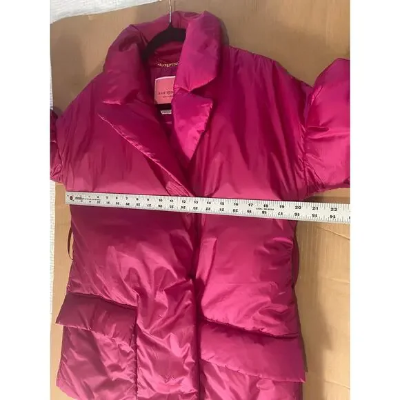 KATE SPADE COAT PINK PUFFER WINTER PREPPY FEMININE COQUETTE WINTER BELTED TIE - Picture 13 of 13